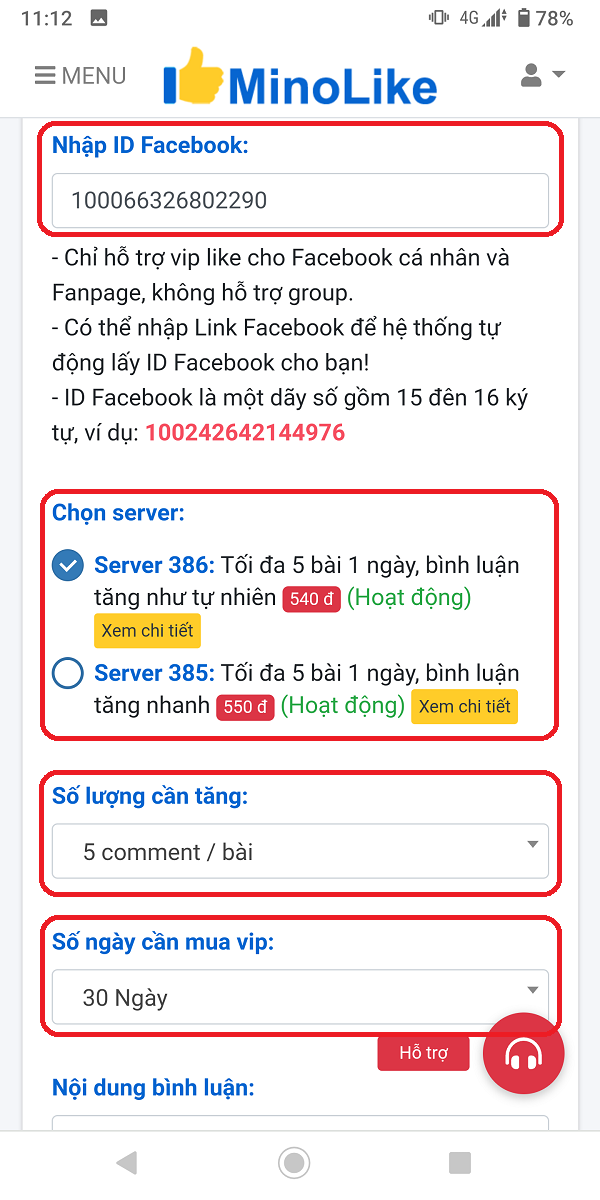Nhập link và chọn server