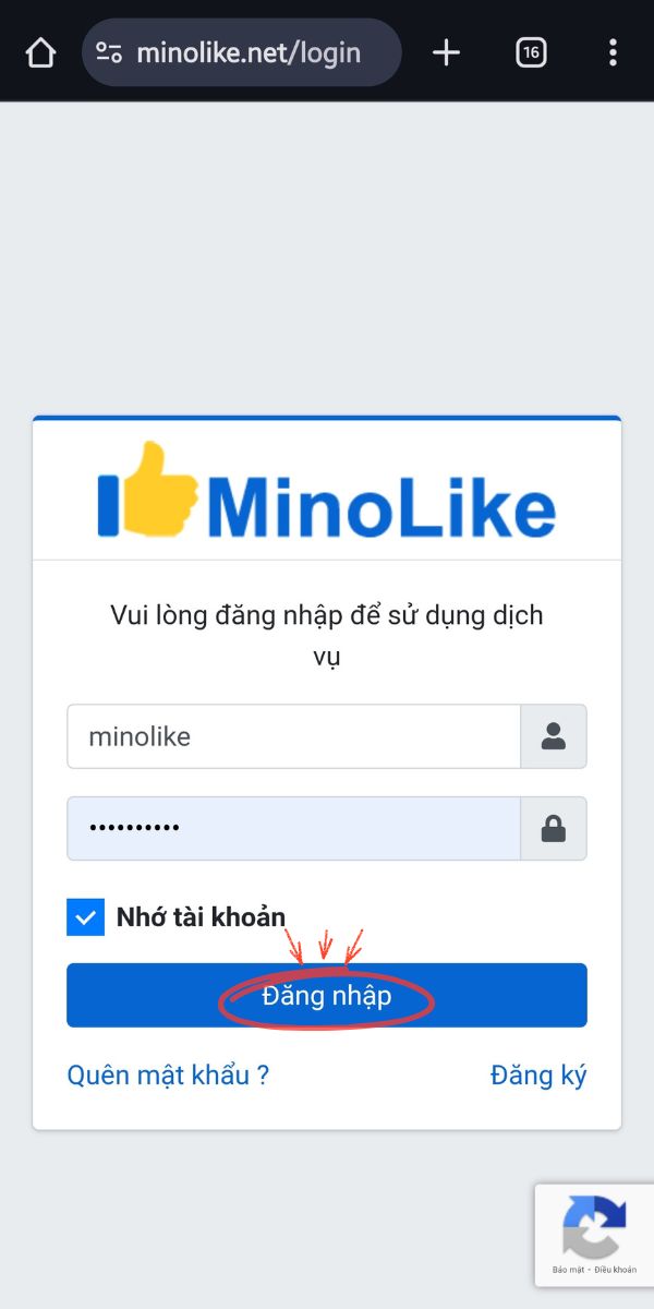 điền đầy đủ thông tin đã đăng ký