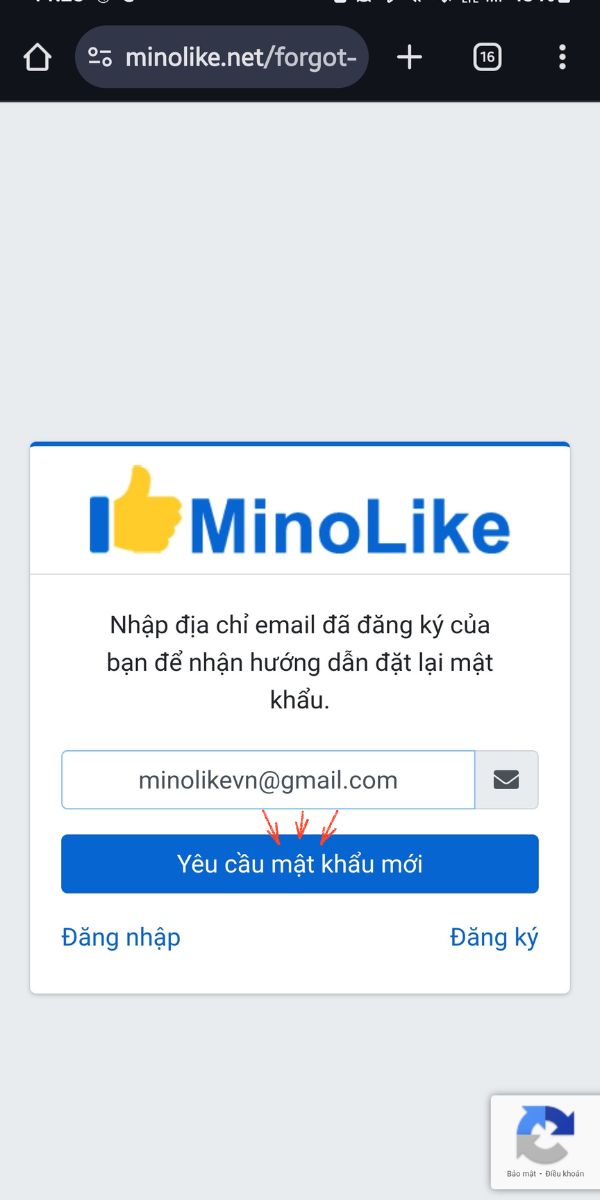lấy lại mật khẩu mino like