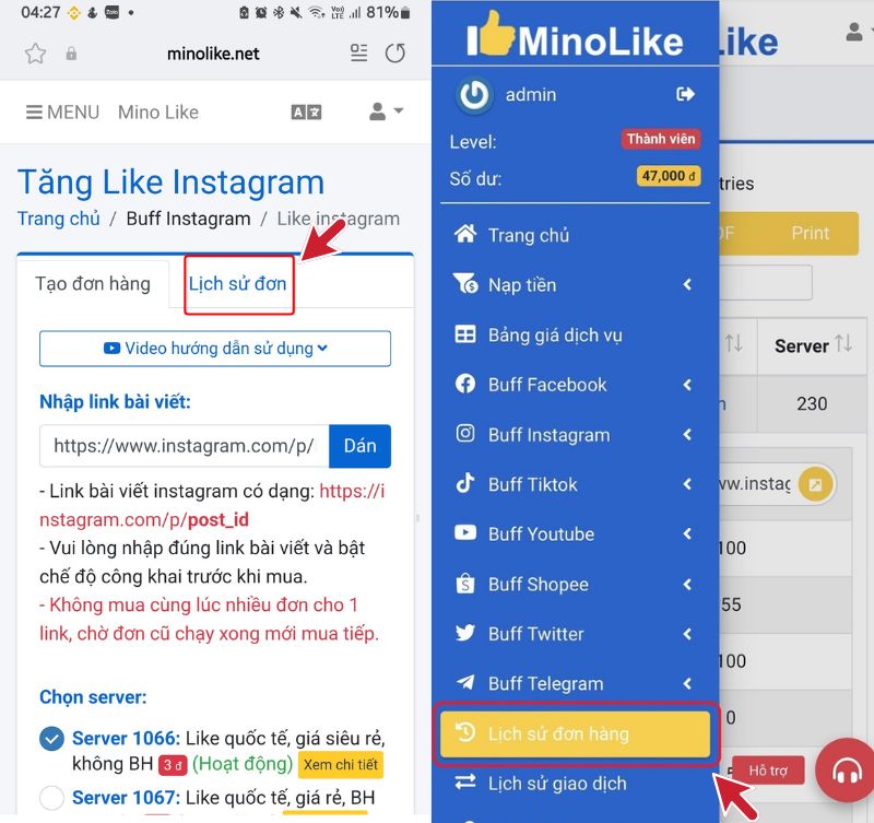 Lịch sử đơn hàng