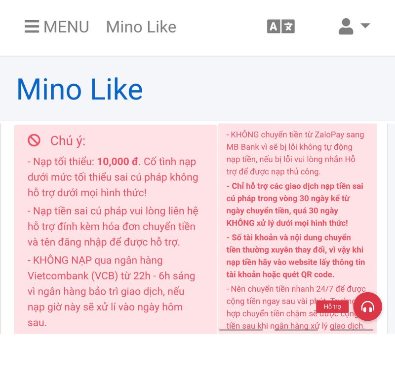 một số lưu ý khi nạp tiền qua tài khoản ngân hàng